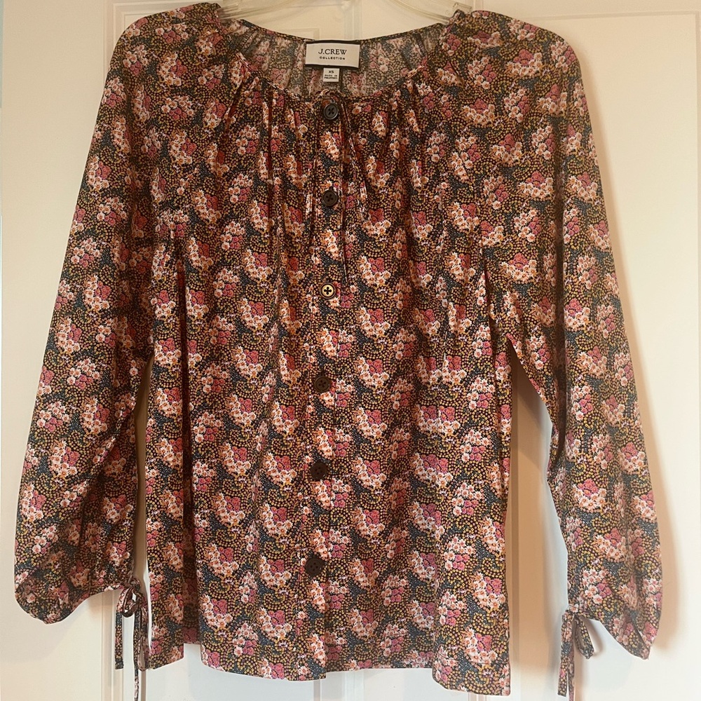 J. Crew Relaxed Brown and Orange Buttoned Blouse